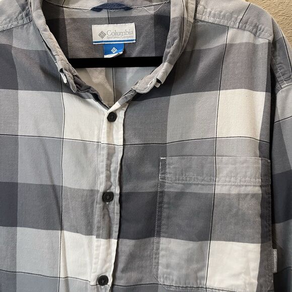 Columbia Shirt Mens Size XXL Gray Plaid Check Long Sleeve Button Down Cotton - Picture 3 of 9